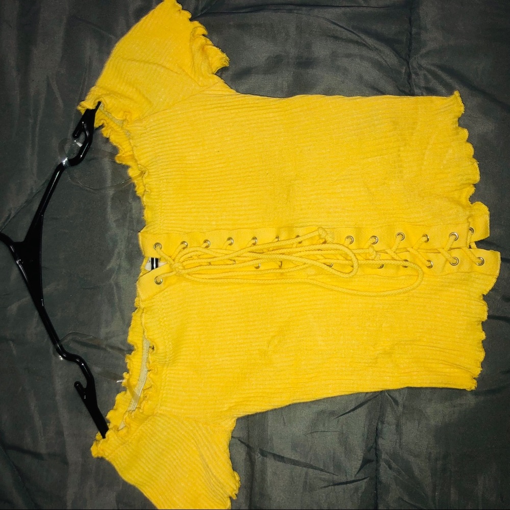 Yellow off the shoulder crop top